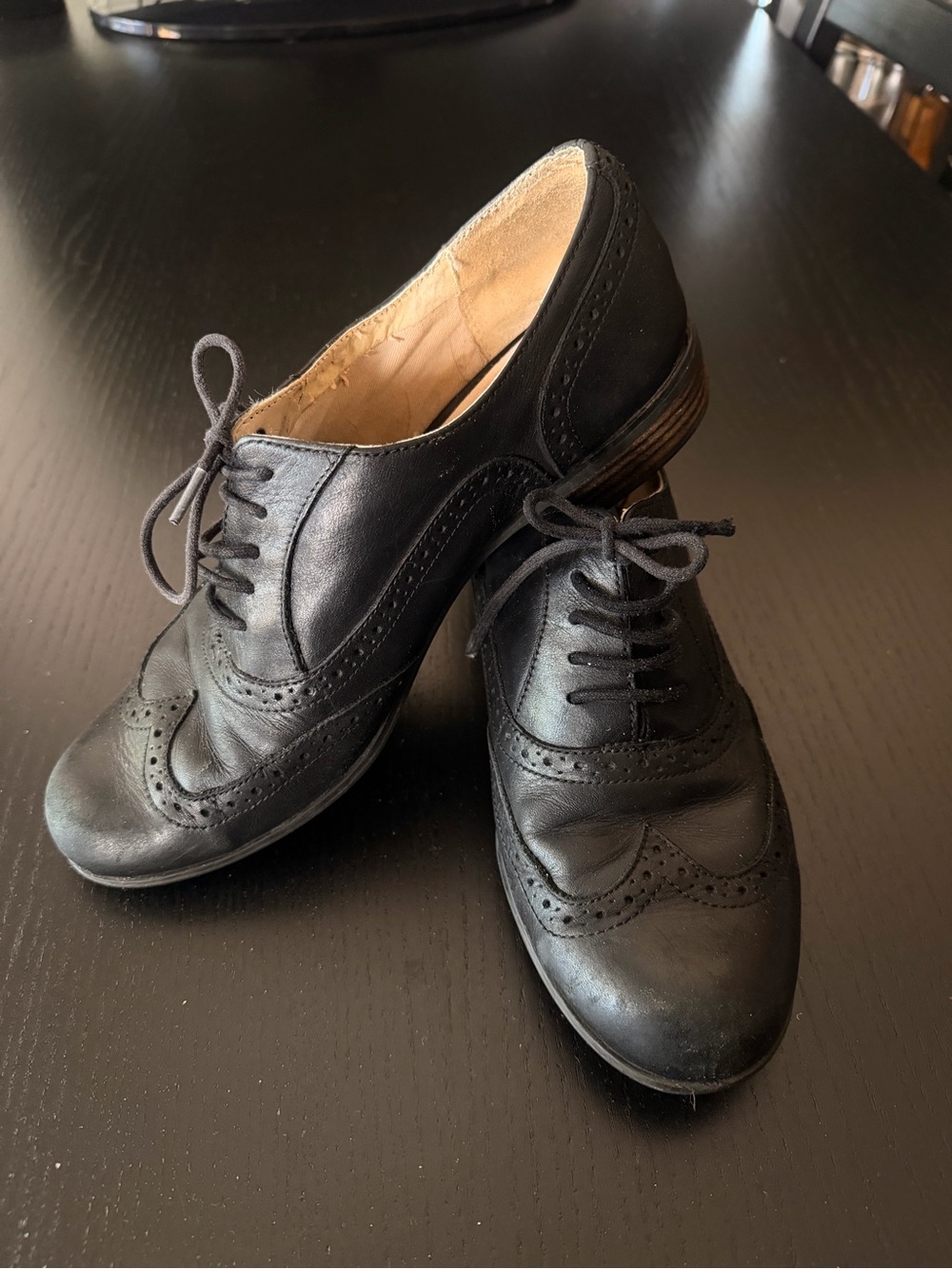 Classic Black women’s Leather Wingtip Oxfords- brogue size